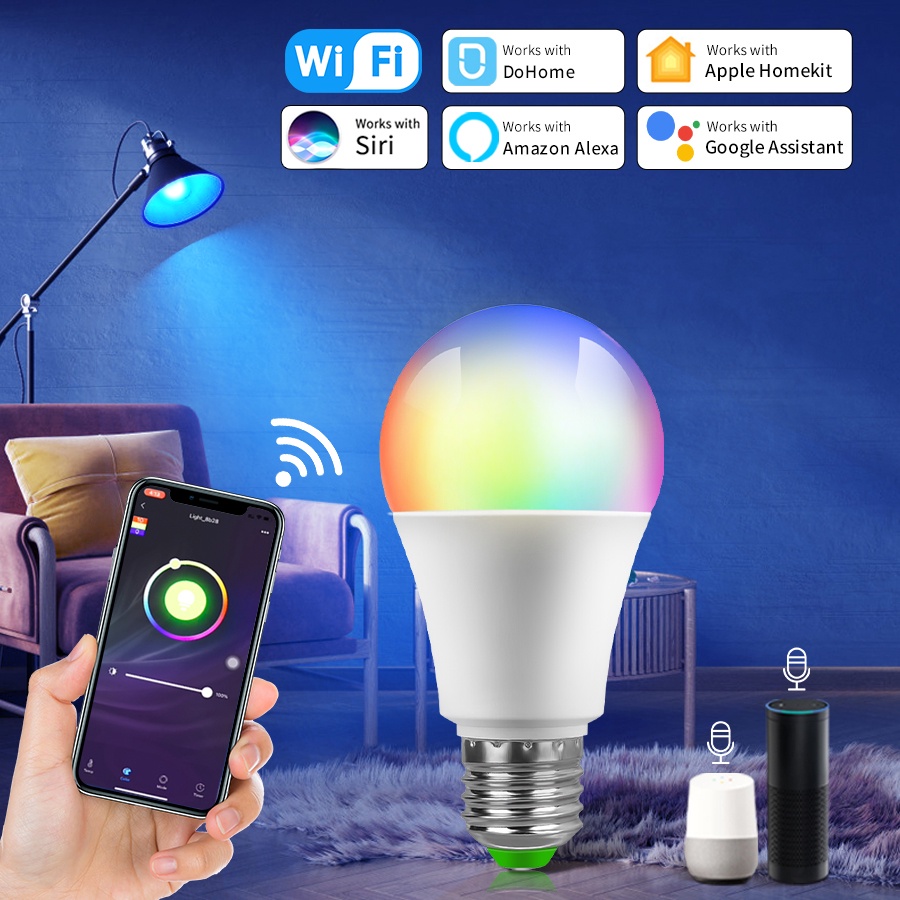 E27 Homekit หลอดไฟ LED WiFi 12W Alexa Siri ควบคุมด้วยเสียง Google Assistant RGB หรี่แสงได้ พร้อม Doh