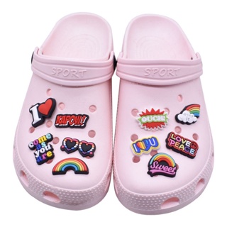 รองเท้า Crocs Jibbitz ยาง PVC แบบนิ่ม ลายดอกไม้ สีรุ้ง ถอดออกได้ สําหรับตกแต่งสวน