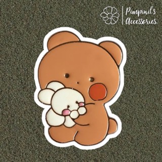 ʕ •ᴥ•ʔ ✿ พร้อมส่ง : เข็มกลัดลายหมีสีน้ำตาลและกระต่ายสีขาว | Brown Bear &amp; White Rabbit Enamel Brooch Pin.