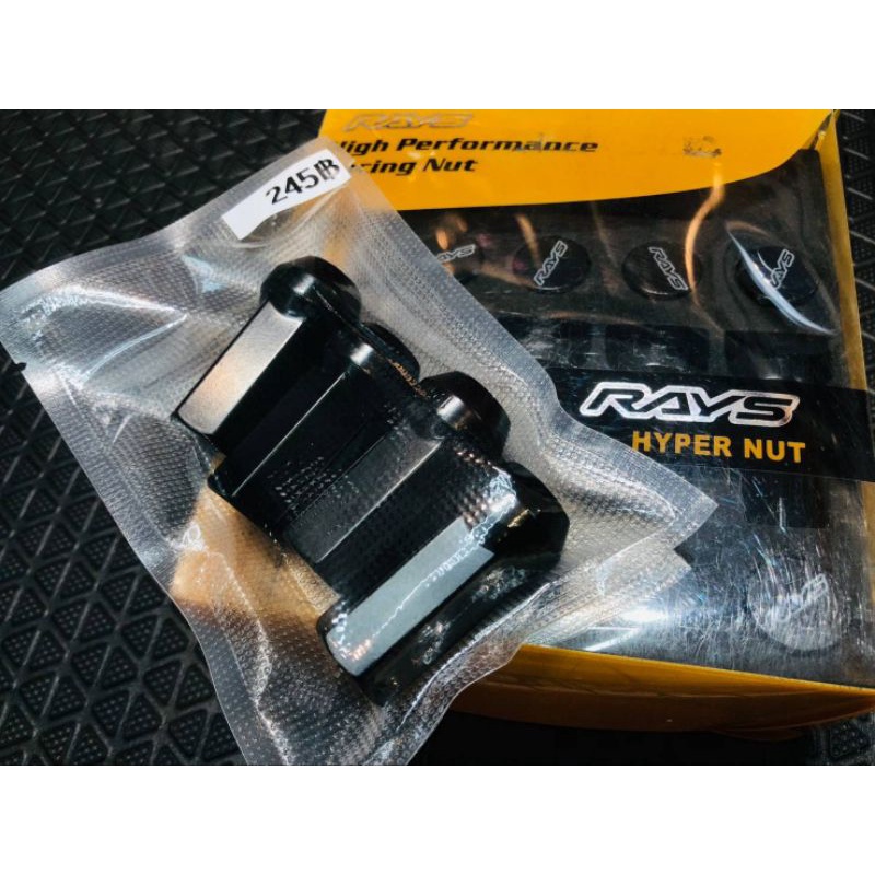 น็อตล้อ Rays เหล็ก แข็ง สีดำ ยาว 1.75″ 45มม ขนาดเกลียว 12 mm.  1.5 1.25 ชุด 4ตัว Bolt wheel hyper lug nut