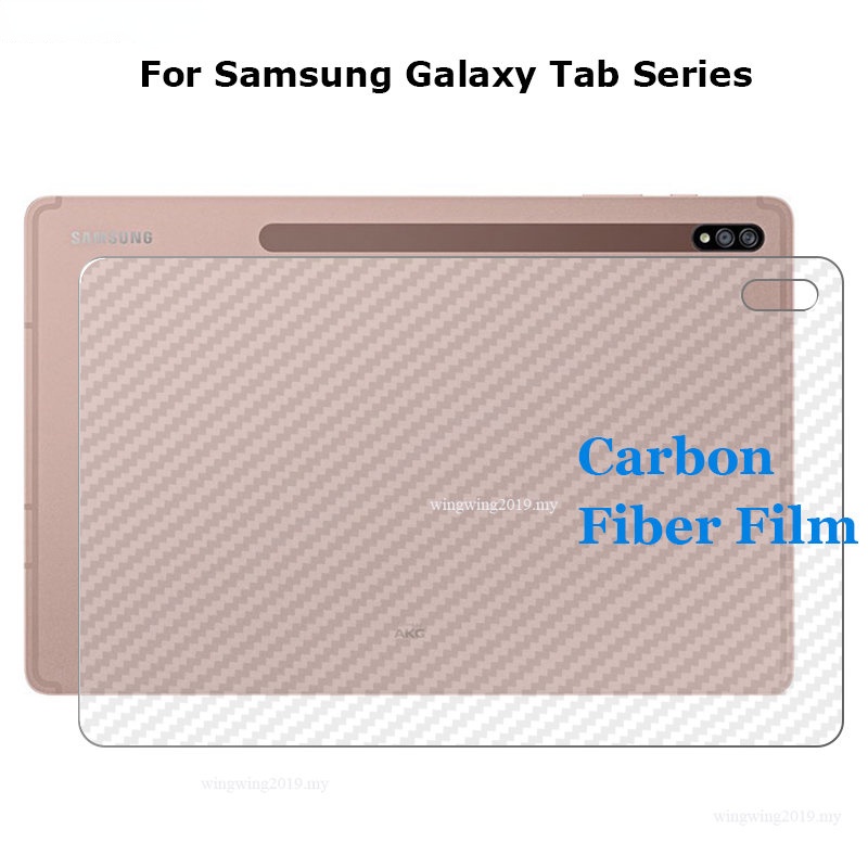 ฟิล์มสติกเกอร์คาร์บอนไฟเบอร์ 3D แบบใส กันรอยหน้าจอ ด้านหลัง สําหรับ Samsung Galaxy Tab S8 Ultra S7 Plus Lite SE A7