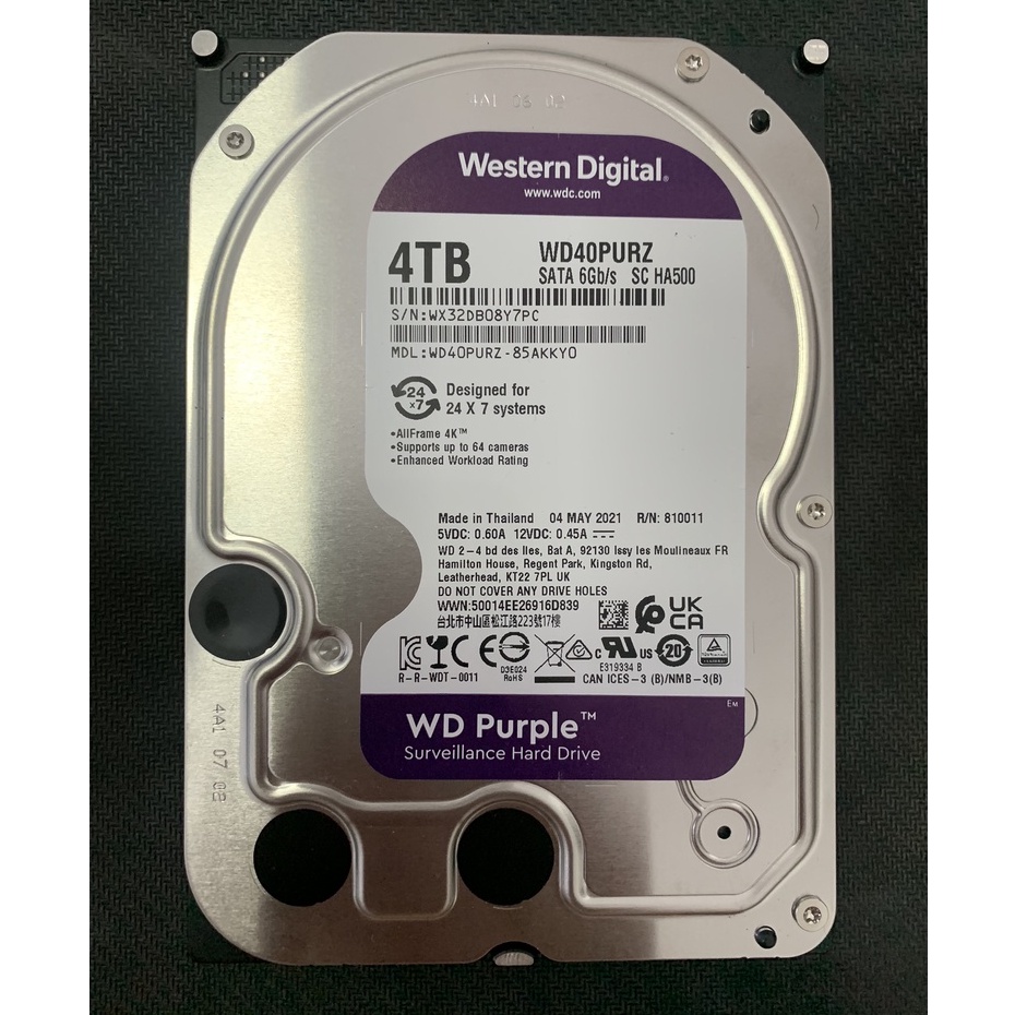 WD Purple ขนาด 4 TB (WD40PURZ) Harddisk (HDD) Western Digital (WD) มือสอง จัดส่งฟรี !! 🔥