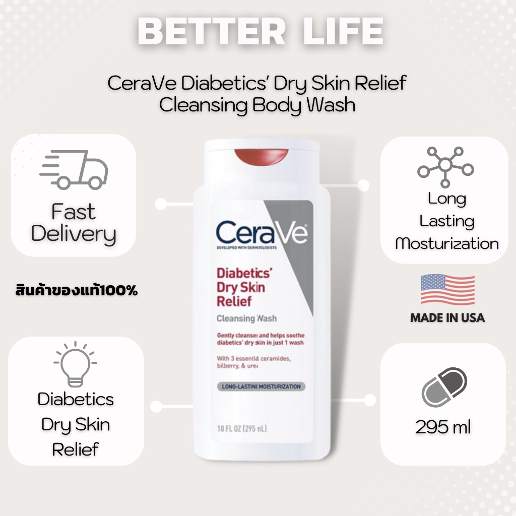 CeraVe Diabetics' Dry Skin Relief Cleansing Body Wash Fragrance Free 10