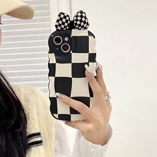 ✨ส่งเชือกเส้นเล็ก✨เคสไอโฟน 14 Pro Max 13 12 11 เคส for iPhone 14พลัส ลายสก็อต หูกระต่าย พกง่ายๆ การป้องกันการตก Case