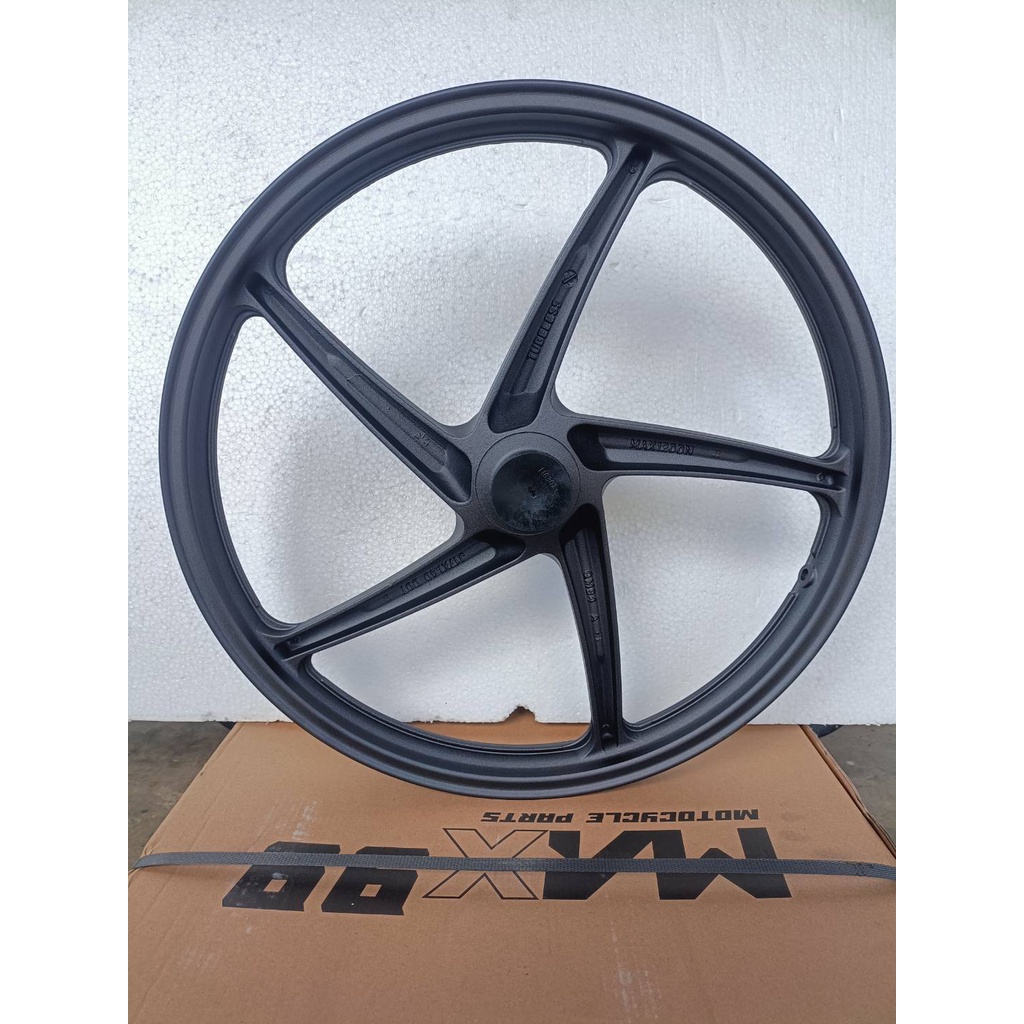 ล้อแมก หน้าเดิมพร้อมบูตและลูกปื่น เวฟ 110i+125iปลาวาฬ ดำด้าน5ก้าน 1.40-17