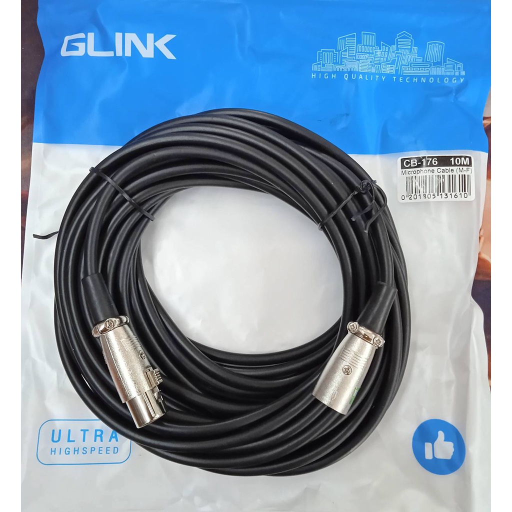 CABLE MICROPHONE XLR M/F สายต่อยาวไมค์โครโฟน สายไมค์ผู้เมีย ยาว 10 เมตร CB-176 GLINK สายหนา สัญญานดี