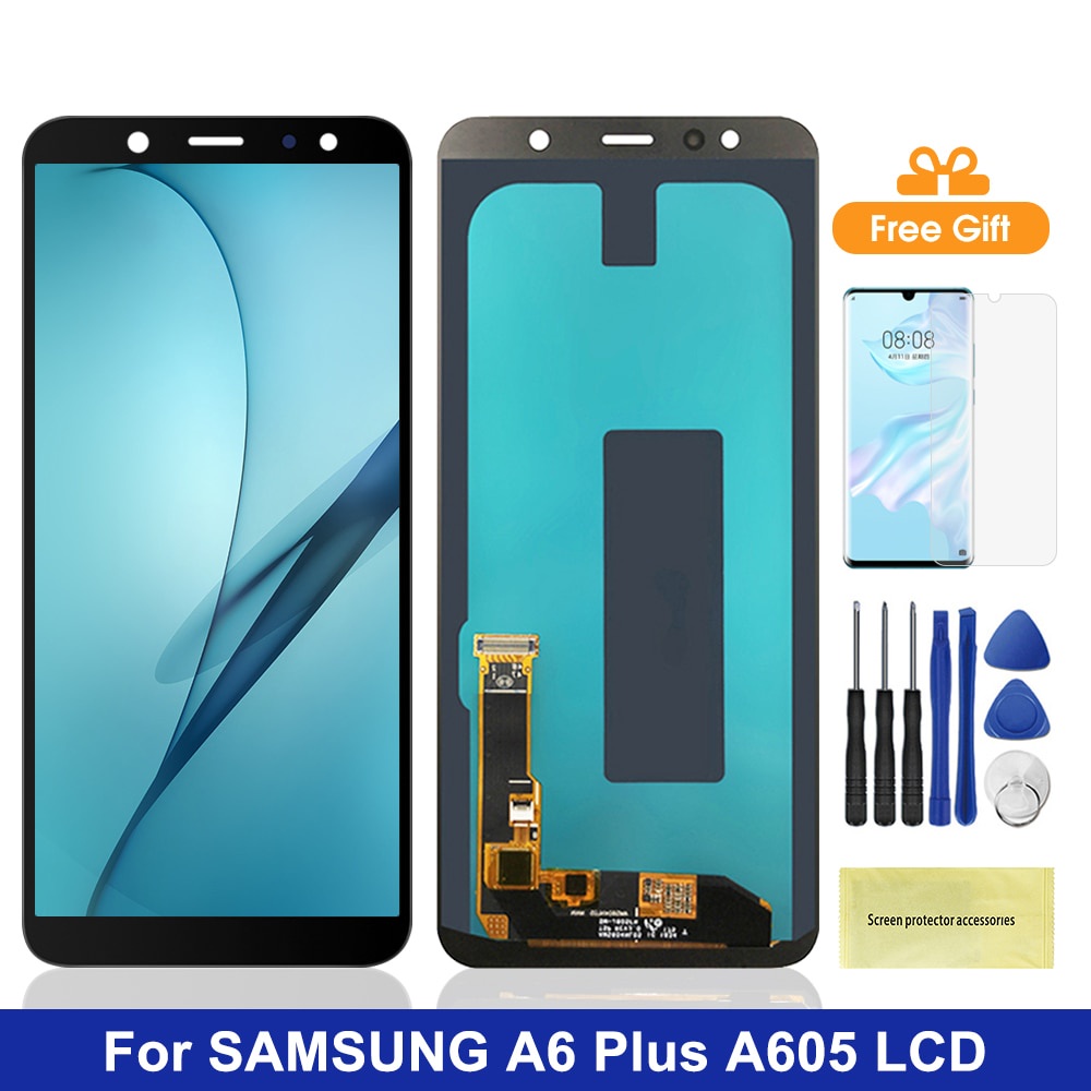 6.0 & 39;& 39; Super AMOLED A605 จอแสดงผลสําหรับ Samsung Galaxy A6+ (2018) A605 A605F A605FN A605G L