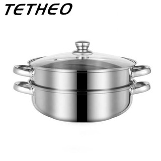 TETHEO ใหม่ 4071 หม้อนึ่งสแตนเลส  หม้อต้มหม้อนึ่งอเนกประสงค์ หม้อนึ่งสแตนเลสหม้อ 2 ชั้นขนาด28cm ทั้งต้มและนึ่ง