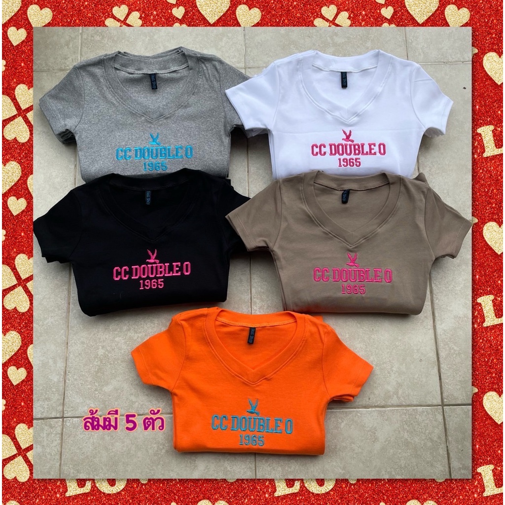 เสื้อยืดแฟชั่น คอวี ปัก CC DOUBLEO