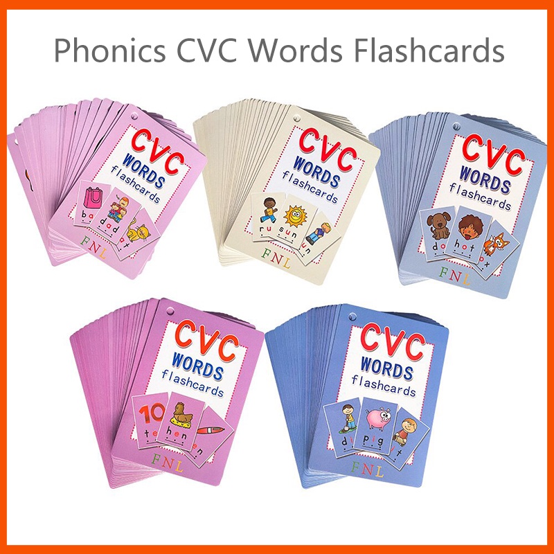 131 การ์ด CVC Words Phonics Flashcards สําหรับเด็กคําศัพท์ภาษาอังกฤษเรียนรู้การอ่านโรงเรียนอนุบาล Fi