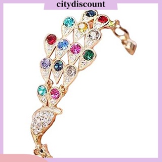 &lt;citydiscount&gt;  City_ สร้อยข้อมือ กําไลข้อมือ โซ่ จี้รูปนกยูง ประดับพลอยเทียม หลากสี สไตล์วินเทจ สําหรับผู้หญิง