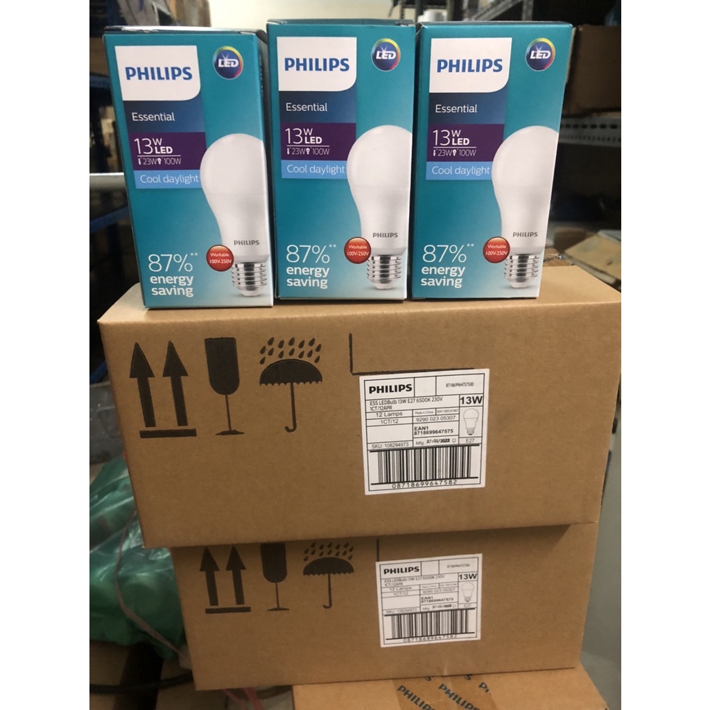 (ลัง12หลอด) หลอดไฟ LED Philips  13w รุ่น Essential กล่องเขียว ขั้ว E27