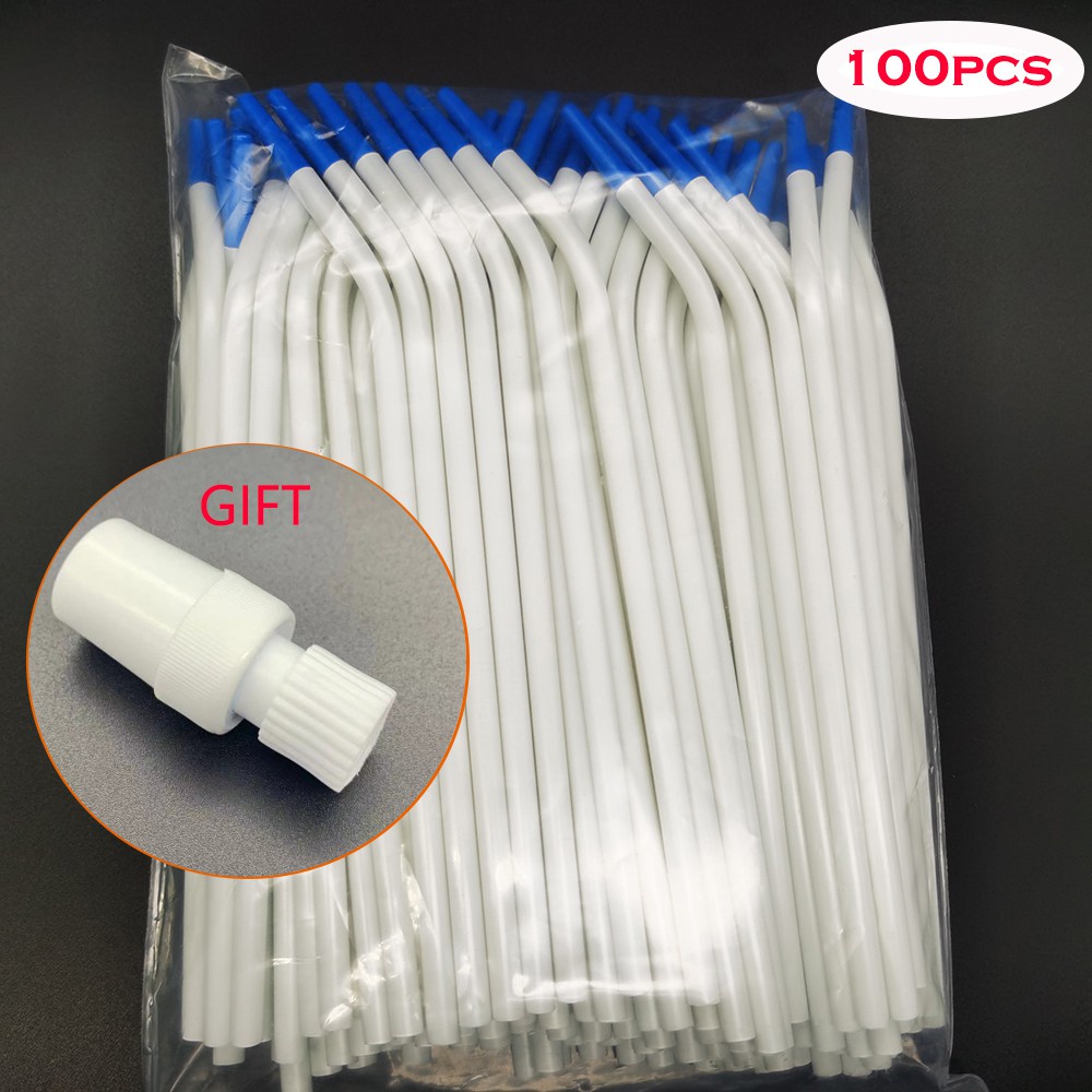 หัวดูดทันตกรรม แบบยาว บาง พร้อมอะแดปเตอร์ท่อ 21 ซม. 100 ชิ้น