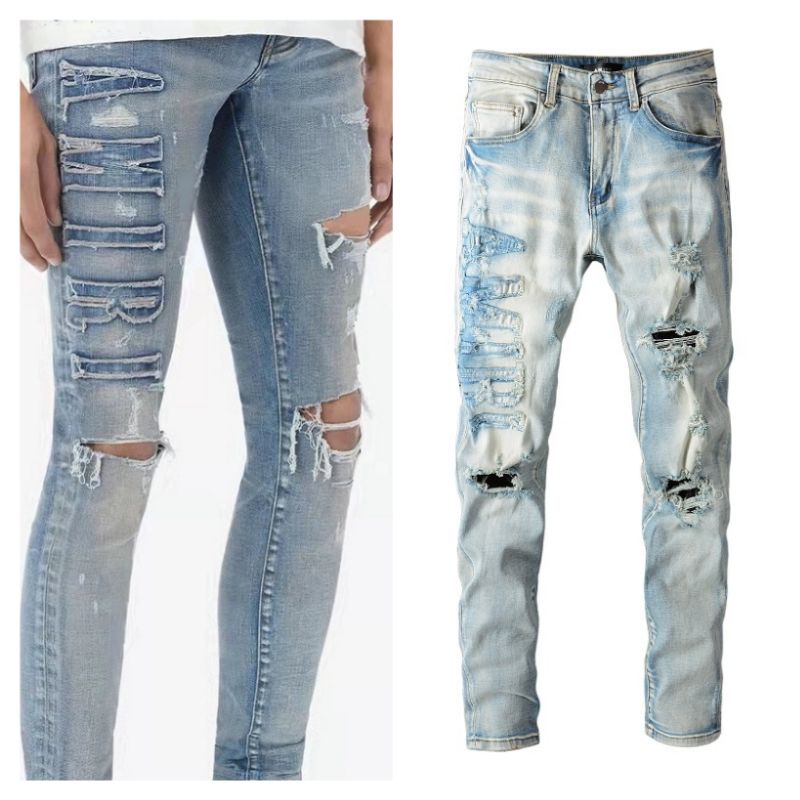 AMIRI rewash water knift begger patch LOGO slim jeans