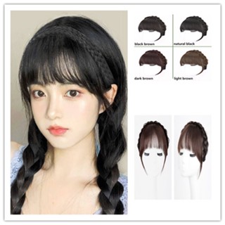 COD Ready Stock Korean Air Bangs Wig Natural Forehead Fishbone Braid Fake Hair Bangs Integrated Invisible Fake Bangs for Women Girls