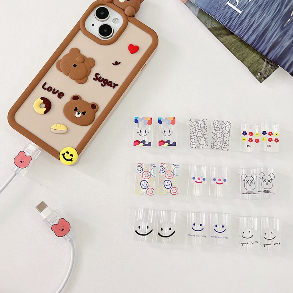 เคสสายเคเบิล Type-C iPhone สายชาร์จ สายข้อมูล สายพันสายไฟ ป้องกันการกัด ป้องกัน ไขลาน หน้ายิ้ม Kaws ดอกไม้ หมี พิมพ์ นิ่ม TPU ฝาครอบกัด