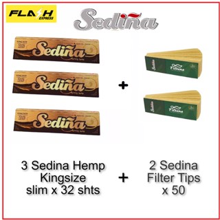 Sedina Combo:  3 bks Sedina Hemp K/Size Slim rolling Papers + 2 bks Sedina Filter tips (96 papers +100 ti