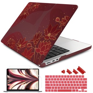 (ทุกรุ่น ) เคสแล็ปท็อป เนื้อแมตต์ สีแดง สีทอง สําหรับ Macbook case 2022 M2 Air13.6 A2681 Pro13 A2338 M1 Air13 A2337 A2179 A1932 Pro13 A2289 A2251 A1708 A1989 A2159 A1466 4 in 1