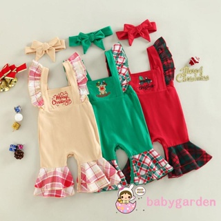 Babygarden-3-24 เดือน ชุดจั๊มสูทรอมเปอร์ คอสี่เหลี่ยม ลายสก๊อต พร้อมที่คาดผม สําหรับเด็กผู้หญิง