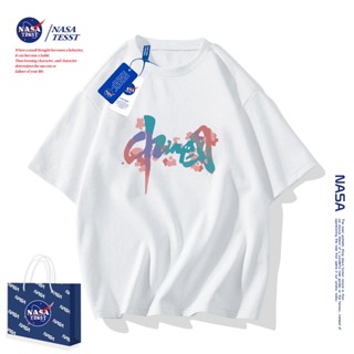 เสื้อยืดแขนสั้น คอกลม ผ้าฝ้ายแท้ ทรงหลวม ลาย Nasa Co-Branded แฟชั่นฤดูร้อน สไตล์สตรีท สําหรับผู้ชาย และผู้หญิง 2022