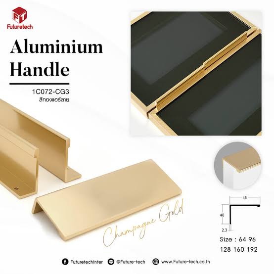 มือจับตู้ มือจับลิ้นชัก มือจับเฟอร์นิเจอร์ Futuretech สีทอง 1C072CG3064 1C072CG3096 1C072CG3128