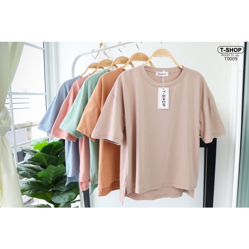 เสื้อคอกลมสีพื้น คอตตอนนิ่มผ่าข้าง หน้าสั้นหลังยาว