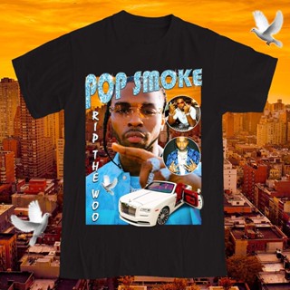 เสื้อยืดวินเทจ POP SMOKE RIP THE WOO RAP TEEStreetwear ผู้ชายเสื้อยืดผู้หญิง