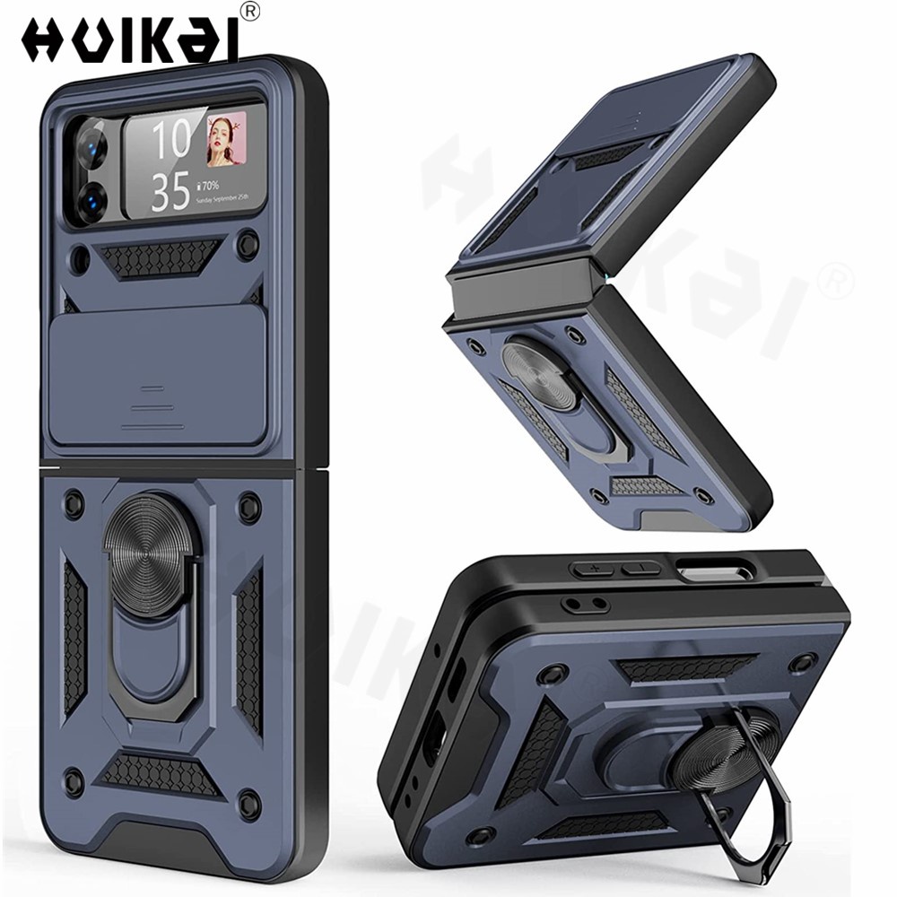 สําหรับ Samsung Galaxy Z Flip 4 5 6 7 FE 8 Galaxy Z Flip 3 กรณีฝาครอบกล้องในตัว 360°หมุนแหวนยืนแม่เหล็กป้องกันกันกระแทกกรณี