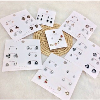 PetEnjoy Pro💕⚜ต่างหูแฟชั่น มินิมอล สีทอง ประดับเพชร มุก โหลละ 79 บาท คละแบบยกแผง