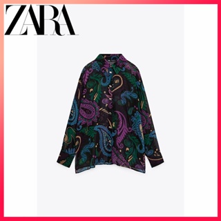 Zara ฤดูใบไม้ร่วงและฤดูหนาว ใหม่ เสื้อเชิ้ตผู้หญิง กึ่งโปร่งใส พิมพ์ลาย