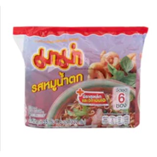 มาม่าบะหมี่กึ่งสำเร็จรูปรสหมูน้ำตก 55กรัม แพค 6 Mama Instant Noodles Pork Nam Tok Flavor 55g. Pack 6