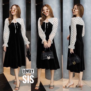 🌈🌿🌸🌺🌼🤎🧡🇰🇷 Velvet Patch Polka Dot Maxi Dress