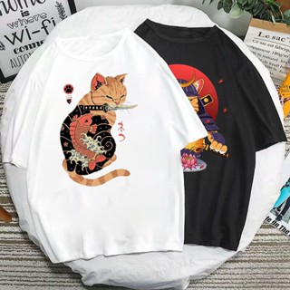 เสื้อยืดผู้ชาย เสื้อยืด Catana 90s วินเทจญี่ปุ่นสุนทรียศาสตร์ท็อปส์ซูการ์ตูนตลกแมวพิมพ์ทีผู้หญิงแฟชั่นสั้น sleev Tees ซา