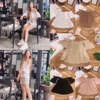 FK🍒พร้อมส่ง🍒 เสื้อเปิดไหล่ ผ้าลินิน ดึงยางยืด