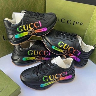 แนะนำสอบถามไซต์ก่อนกดสั่ง GUCCI RHYTON LEATHER SNEAKER WITH GUCCI LOGO - BLACK (New💫)