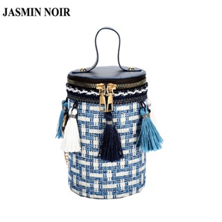 Jasmin NOIR กระเป๋าถือ กระเป๋าสะพายไหล่ หนัง PU ทรงกระบอก ประดับพู่ แฟชั่นสําหรับสตรี