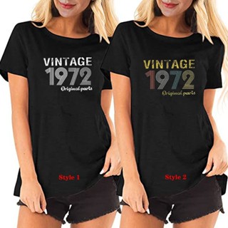 เสื้อยืดสีขาว วินเทจ 1972 เสื้อเชิ้ตอะไหล่เดิมสําหรับผู้หญิงของขวัญวันเกิดครบรอบ 50 ปีไอเดียเสื้อยืดย้อนยุควันเกิดปาร์ตี