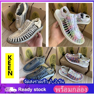 🚚จัดส่งภายใน 1-2 วัน🚀【พร้อมกล่อง】แตะ รัด ส้น สไตล์ Kenen Sandal ชาย หญิง （รุ้งขาว）รองเท้าใหญ่ รองเท้า แตะ รัด ส้น（35-46）