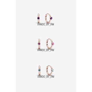 (พร้อมส่ง) Hoop  Stud Earrings Rose gold ต่างหูห่วงโรสโกลด์ ต่างหูPandora ของเเท้100%