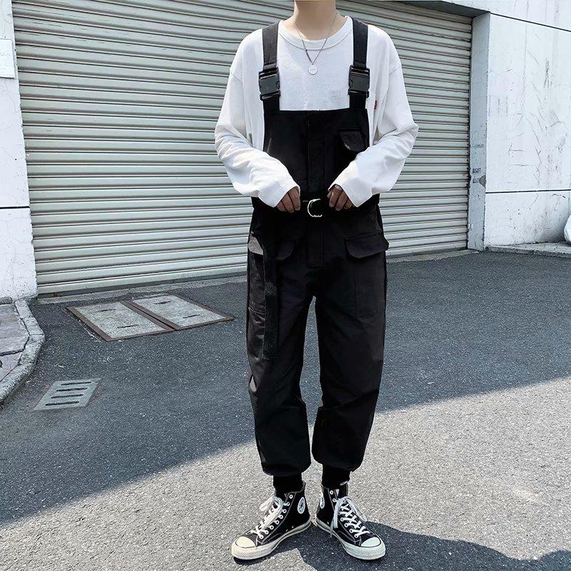 Multi-pocket Cargo Pants For Men Fashion Suspender Jumpsuit Plain Color Loose Mens Trousers Tactical Romper Unisex Japan #4