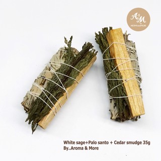 Aroma&amp;More SET 3 IN 1 - White Sage+Palo Santo+Cedar Smudge ไม้หอมมัดรวม 3 อย่าง Size 4” size 35-40g