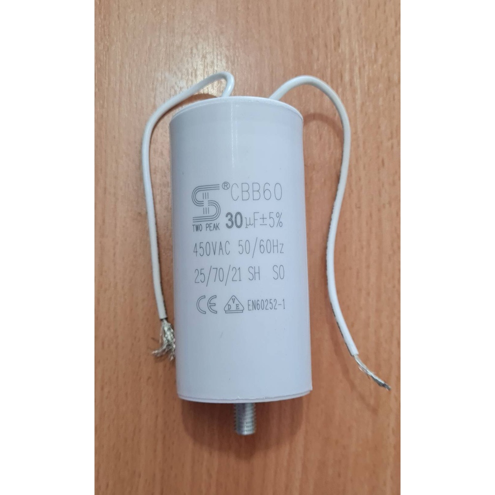 คาปาซิเตอร์ แบบกลม ขั้วสายไฟ CBB60 30uf 450VAC 25/70SH อะไหล่ปั๊มลม POLO , SHIMGE CAPACITOR