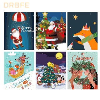 Drofe 【40*50 ซม. ไม่มีกรอบ】ภาพวาดสีอะคริลิก ตามตัวเลข ลายการ์ตูนคริสต์มาสบนผ้าใบ สําหรับตกแต่งบ้าน