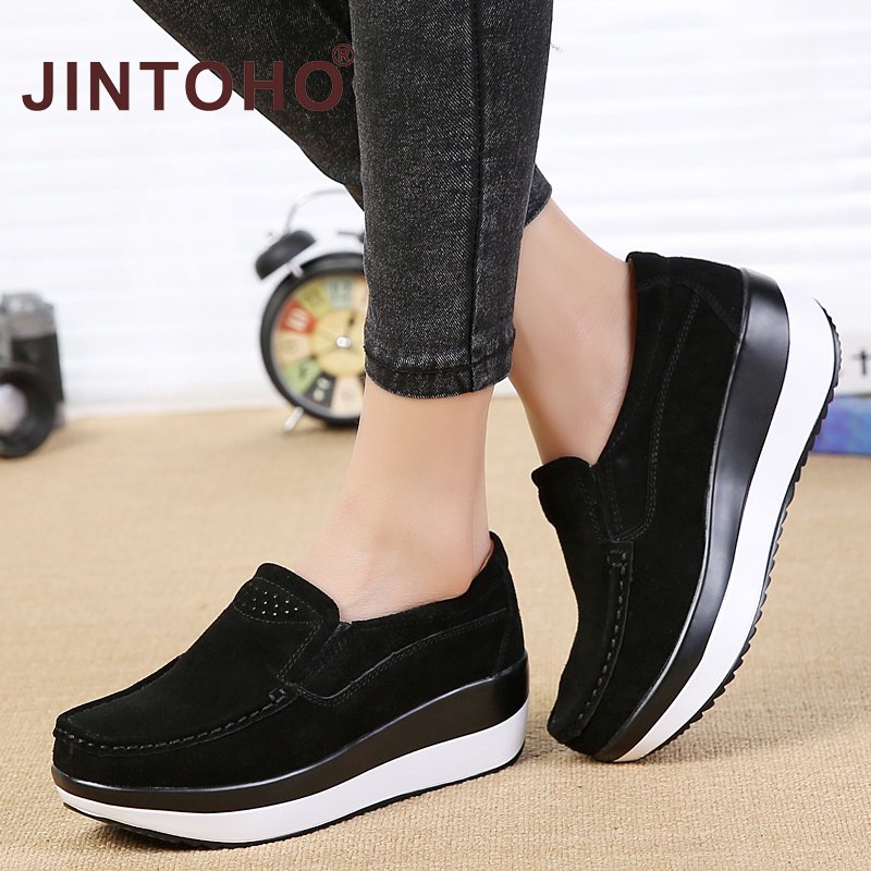 【JINTOHO】รองเท้าโลฟเฟอร์ลําลอง หนังนิ่ม ส้นหนา กันลื่น เพิ่มความสูง แฟชั่นสําหรับสตรี