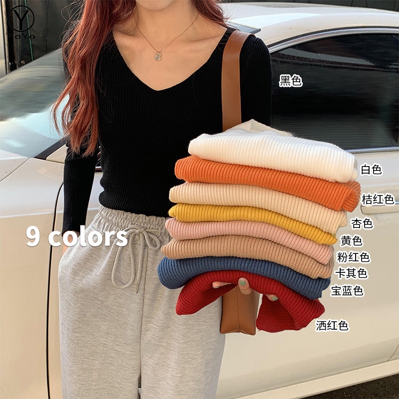 YOYO เสื้อไหมพรมคอวีแขนยาว เสื้อเสวตเตอร์ กันหนาว เนื้อผ้านุ่ม ใส่สบาย รุ่น2775
