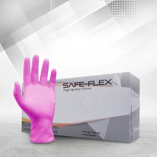 [ ส่งฟรี เจ้าเดียวในตลาด ⚡] ถุงมือไนไตร แท้ 100% สีชมพู SAFE-FLEX ชนิดไม่มีแป้ง Food Safe ยืดหยุ่นดีมาก 100 ชิ้น/กล่อง
