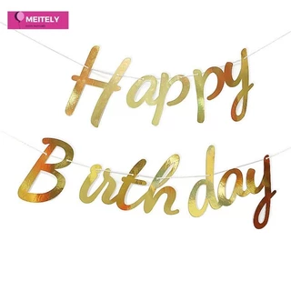 🔥ส่งด่วน🔥 ป้ายแขวน แบนเนอร์ Happy Birthday ธงราวสามเหลี่ยม ของตกแต่งปาร์ตี้ สวยงาม เรียบหรู ดูแพง