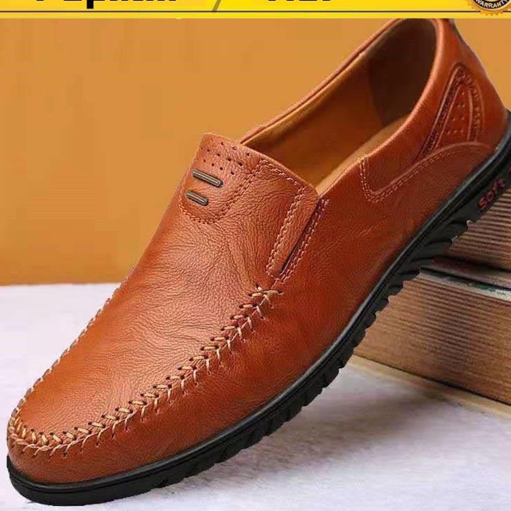 Karipap รองเท้าผู้ชาย Lofer รองเท้าผู้ชายรองเท้าไม่มีส้นรองเท้าหนังใหม่ฤดูใบไม้ผลิและฤดูร้อน comfort