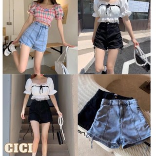 Cici ❣🇹🇭🚚พร้อมส่ง❣(710) กางเกงยีนส์เอวสูง แต่งเชือกรูดข้าง แบบเก๋ๆ แซ่บ แฟชั่นใหม่เทรนเกาหลี