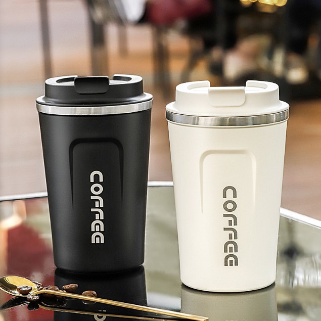 แก้วกาแฟ 380ML/510ml COFFEE เนื้อแก้วเป็นสเตน 304 ดีไซน์เก๋ พกพาสะดวกไม่มีไอน้ำเกาะข้างนอกแก้ว